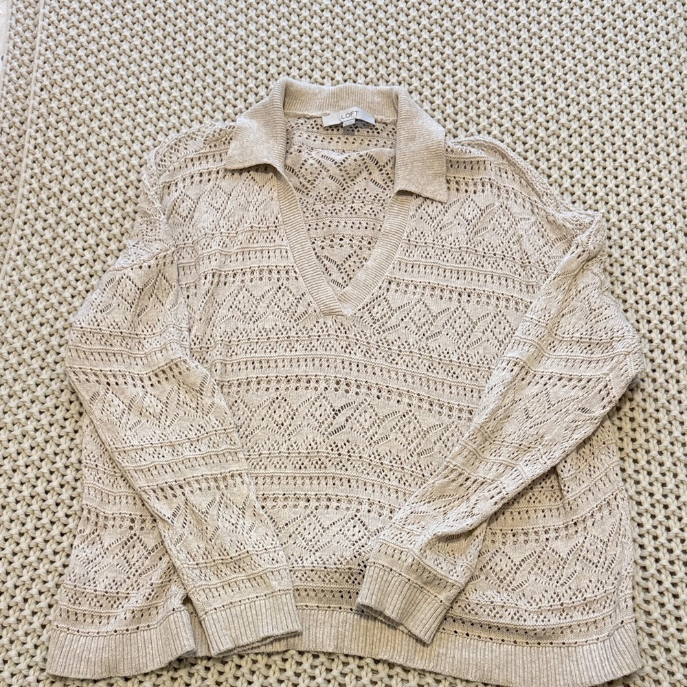 LOFT Beige V-Neck Sweater